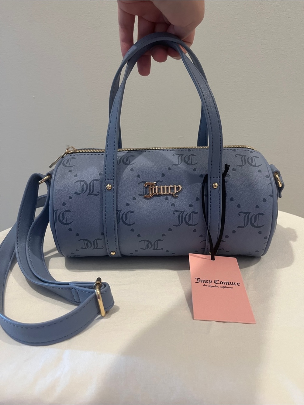 Juicy Couture Light Blue Barrel Crossbody with Monogram
